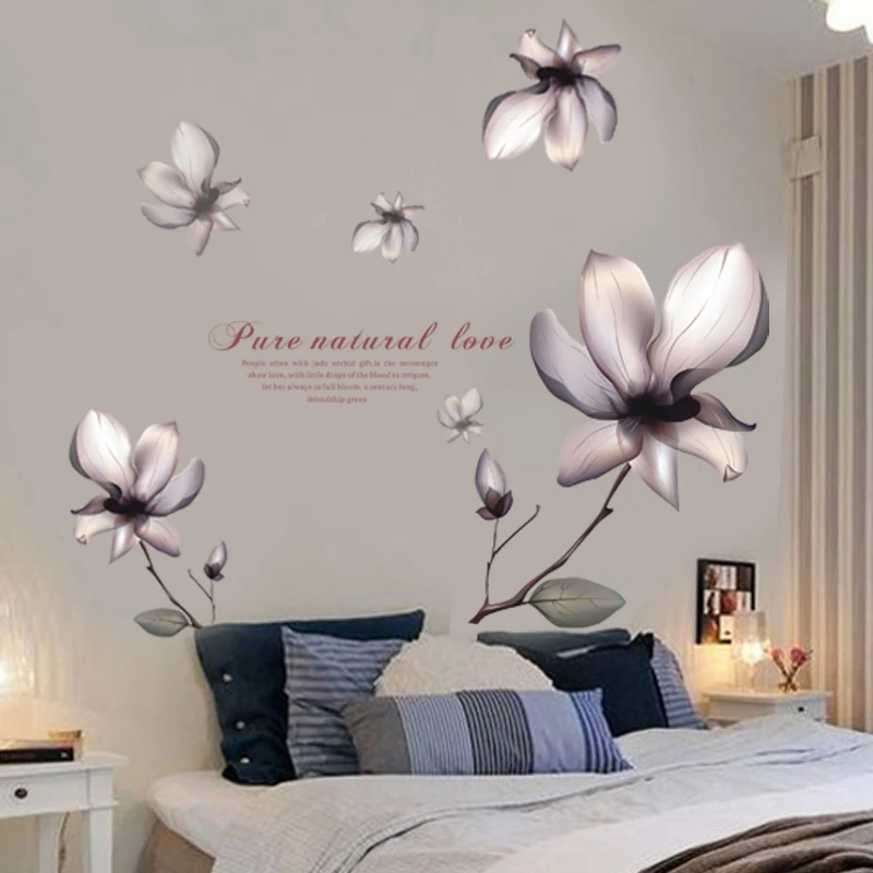

Romantic living room sofa TV wall bedroom warm can remove wall sticker personality elegant magnolia room decoration