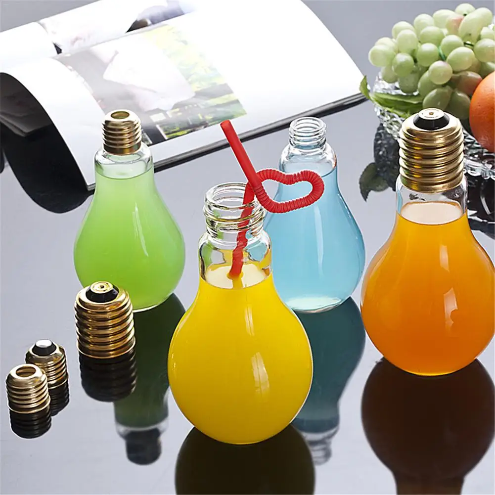 

2018 Innovative Summer Light Bulb Cup Drink Juice Bottles Cute Juicer Milk Water Bottle 100ML-500ML Colorful Drink-ware For Gift