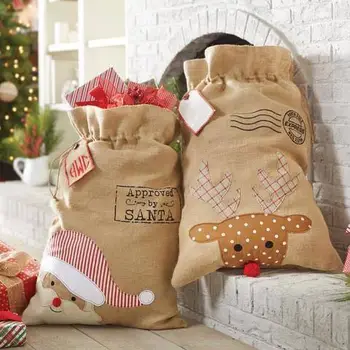 

100pcs/lot Christmas santa sack new arrival 2016 hot selling burlap santa sack Christmas decoration santa gift bags
