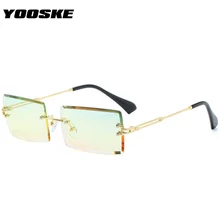YOOSKE Rimless Sunglasses Women Fashion Small Rectangle Sun Glasses Ladies Brand Designer Vintage Black Green Pink Eyeglasses