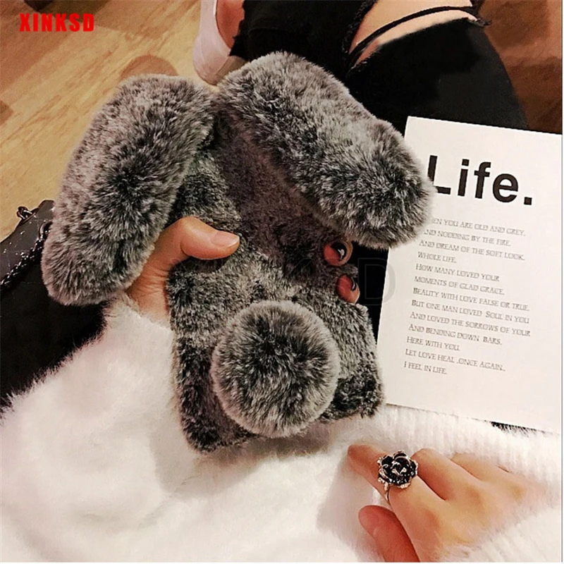 Rabbit Warm fur hair Case For Samsung Galaxy S9 S8 Plus A6 A8 J6 2018 A3 A5 A7 J3 J5 2017 J7 2016 Diamond Plush Bunny Back Cover (8)