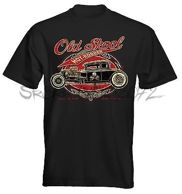 

Velocitee Mens T-Shirt Old Skool Hot Rat Rod Muscle V8 Retro 50's men summer tee-shirt male brand t shirts man t-shirt