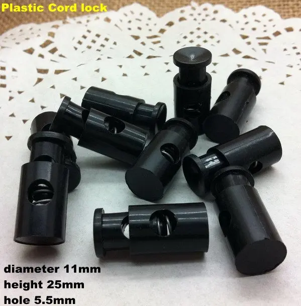 Free shipping One hole Black Cylinder plastic cord lock spring stopper