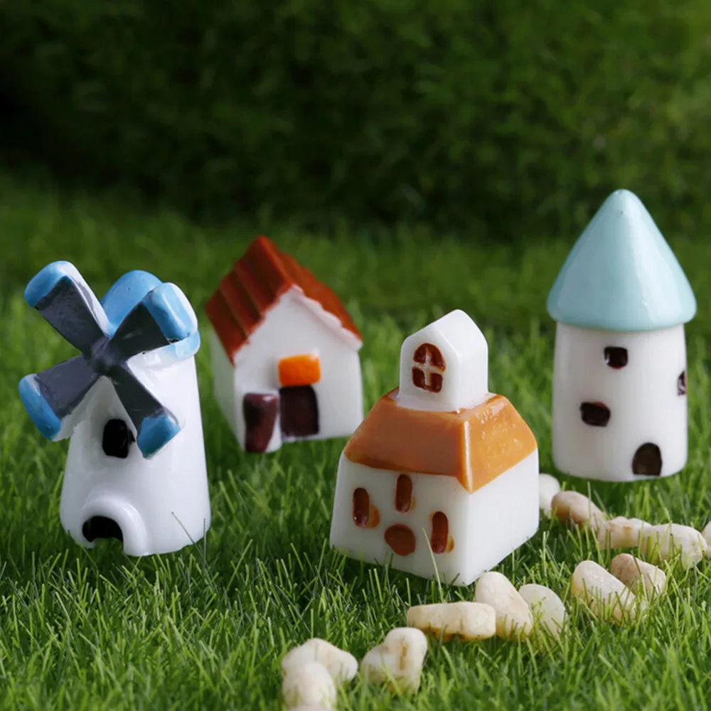 

4PCS House Fairy Garden Miniature Craft Micro Cottage Castle Cabin Church Windmill Shed Home Ornaments Landscape Decoration
