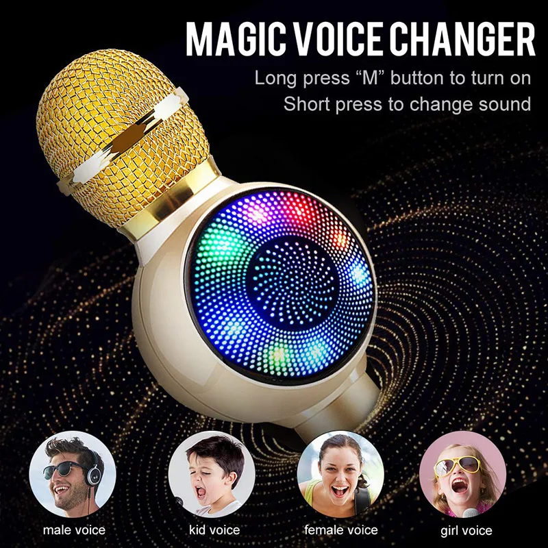 Baratos Micrófono inalámbrico de Karaoke Bluetooth, luz LED multifunción 3 en 1 portátil de mano con micrófono de karaoke reproductor de karaoke