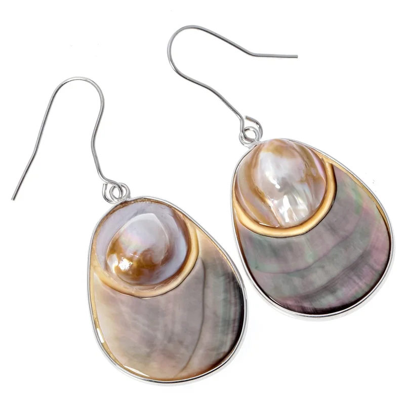 Sterling Silver With Abalone /& Mother Of Pearl Wholesale Gemstone Fashion Jewelry Drop Earrings