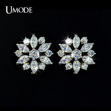 UMODE Luxury Round and Marquise cut Cubic Zirconia Stone Cluster Flower Stud Earring For Women Birthday Bijouterie UE0018