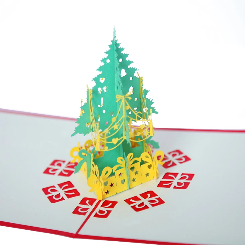 Laser Cut 3D Christmas Tree Up Card Xmas Decoration Gift Paper Craft