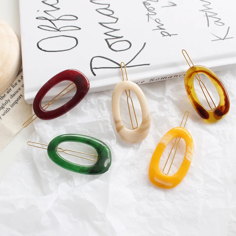 

New 2019 Korea1pcs Solid Color Geometric Resin Hair Clips Geometric Hollow Oval Shape Hairpins hair Accessories dropshopping