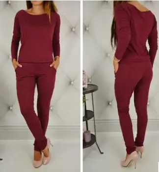 

2018 new women's solid color word collar tube top strapless long sleeve sexy jumpsuit trousers
