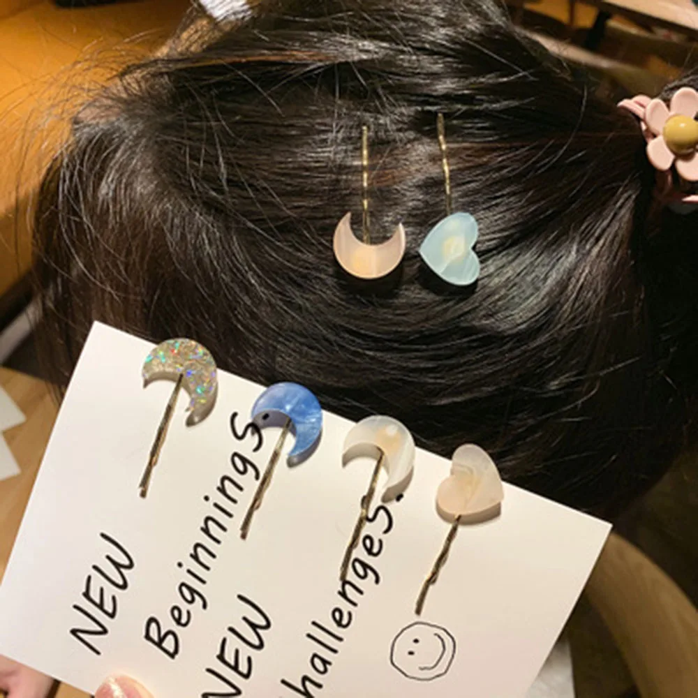 

Fashion 1Pc Acetic Acid Love Heart Moon Hairpins Metal Macaron Color Hair Clips For Women Girls Hair Barrette Hair Accessories