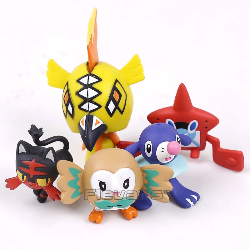 

Anime Cartoon Sun Moon Rowlet Litten Popplio PVC Figures Toys 5pcs/set 4~7cm