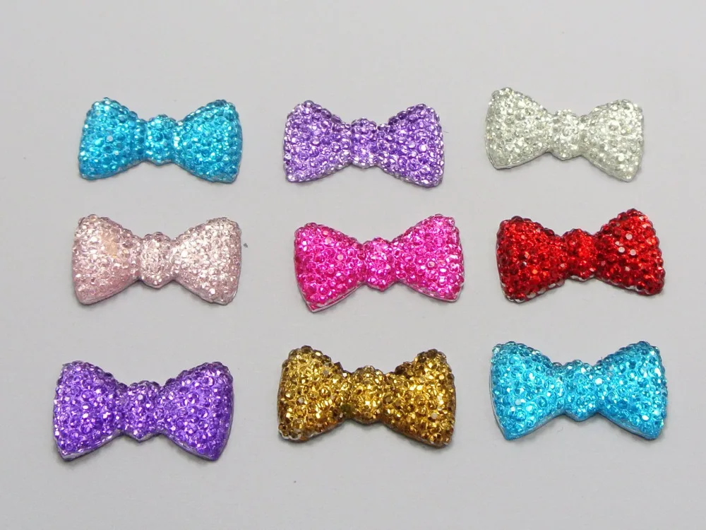 

50 Mixed Color Bowknot Bows Flatback Resin Dotted Rhinestone Gems 20X12mm
