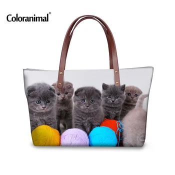 

Coloranimal Cute Cats Printing Shoulder Bag Women Large Capacity Handbag Female Shopping Bag Summer Beach Bag Ladies Purse Bag