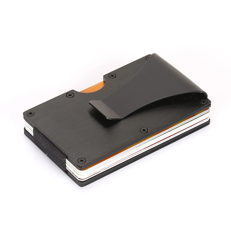 Минималистичный тонкий кошелек RFID блокирующий держатель для кредитных карт передний карман кошелек для мужчин и женщин с зажимом для денег - Цвет: Черный