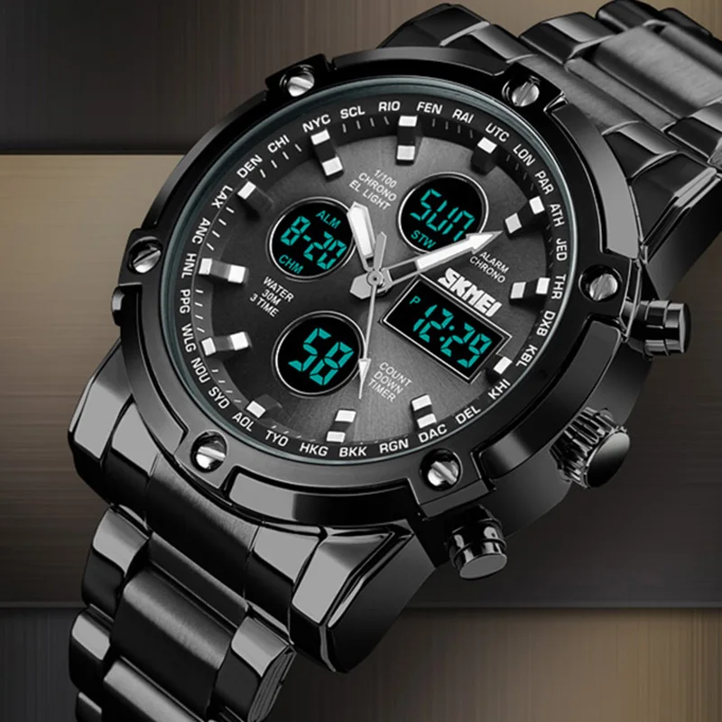 

Analog Digital Watches Men Led Full Steel Male Clock Men Military Wristwatch Quartz Sports Watch reloj hombre