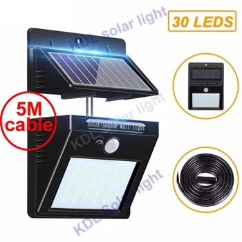 

30 led 500lm solar light split mount pIR motion 3 senser NEW Solar Light LED Port IP new 2018 ar 5M cable street wall lamp for