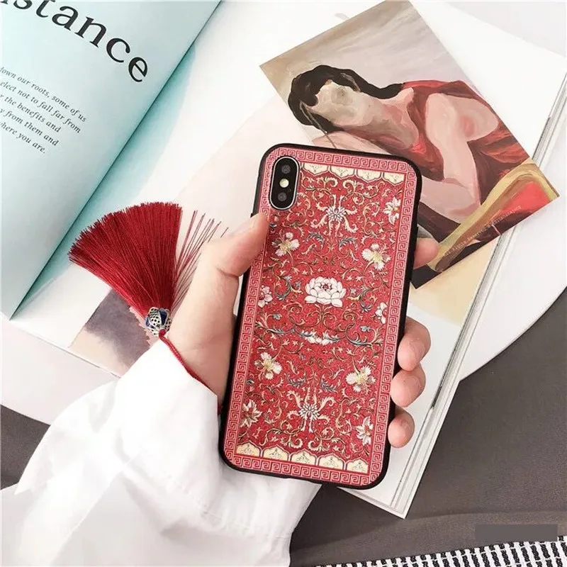 

3D Tassels cellphone back cover for iPhone6 6S 6Plus 8 7 Plus vintage palace flower wedding style case For iPhoneX XR Xs max