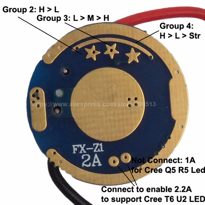 FX-Z1 22 мм 3 V-12 V 1A/2.2A 4 группы от 2 до 5-Mode плата драйвера для светодиодный фонарик/свет велосипеда(1 шт