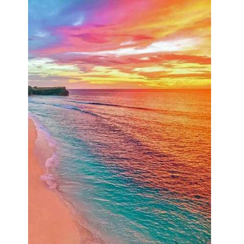 

GLymg Rainbow Beach Bright Rhinestones 5D Diamond Craft Painting DIY Diamond Embroidery Handicrafts Kits Diamond Wall Arts Decor