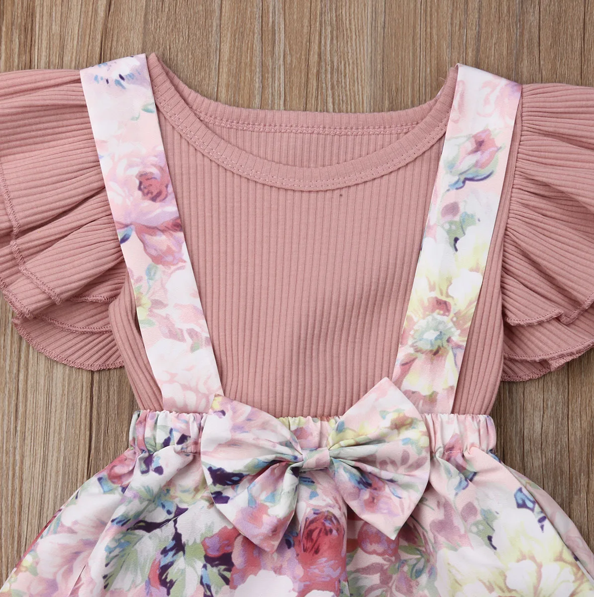 Pudcoco/Одежда для новорожденных девочек; Однотонный комбинезон с оборками; топы с цветочным принтом; юбка на бретелях; комплект из 2 предметов; летняя одежда
