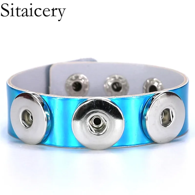 

Sitaicery Gothic Delicate Reflective Leather Bracelets & Bangles DIY Button PU Leather Punk Bracelet For Women Men Jewelry New