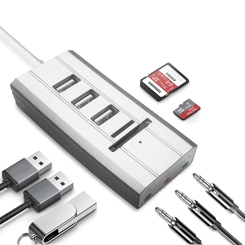 

USB HUB 3 Ports USB 3.0 HUB Splitter High Speed Multi 2 In 1 With SD TF Card Slot External Independent Sound Card For PC Laptop