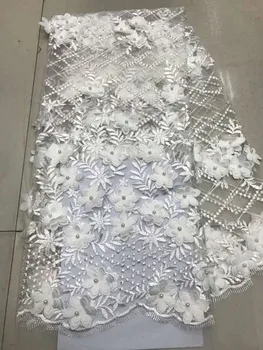 

2018 Latest Blue African French Lace Net Fabric High Quality Nigeria Lace Fabrics with beads For Wedding