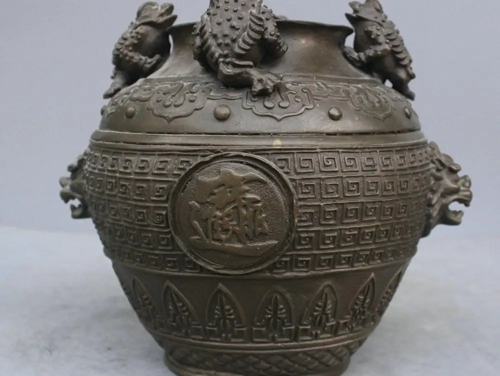 

10'' Chinese Four Frog Cornucopia Copper Ingot Lucky Cash Bronze Statue