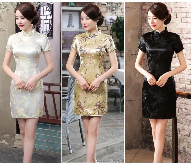 Женское золотое платье Ципао платья дракон феникс короткий Qipao Плюс Размер 6XL XXXL Cheongsam платье в традиционном китайском стиле
