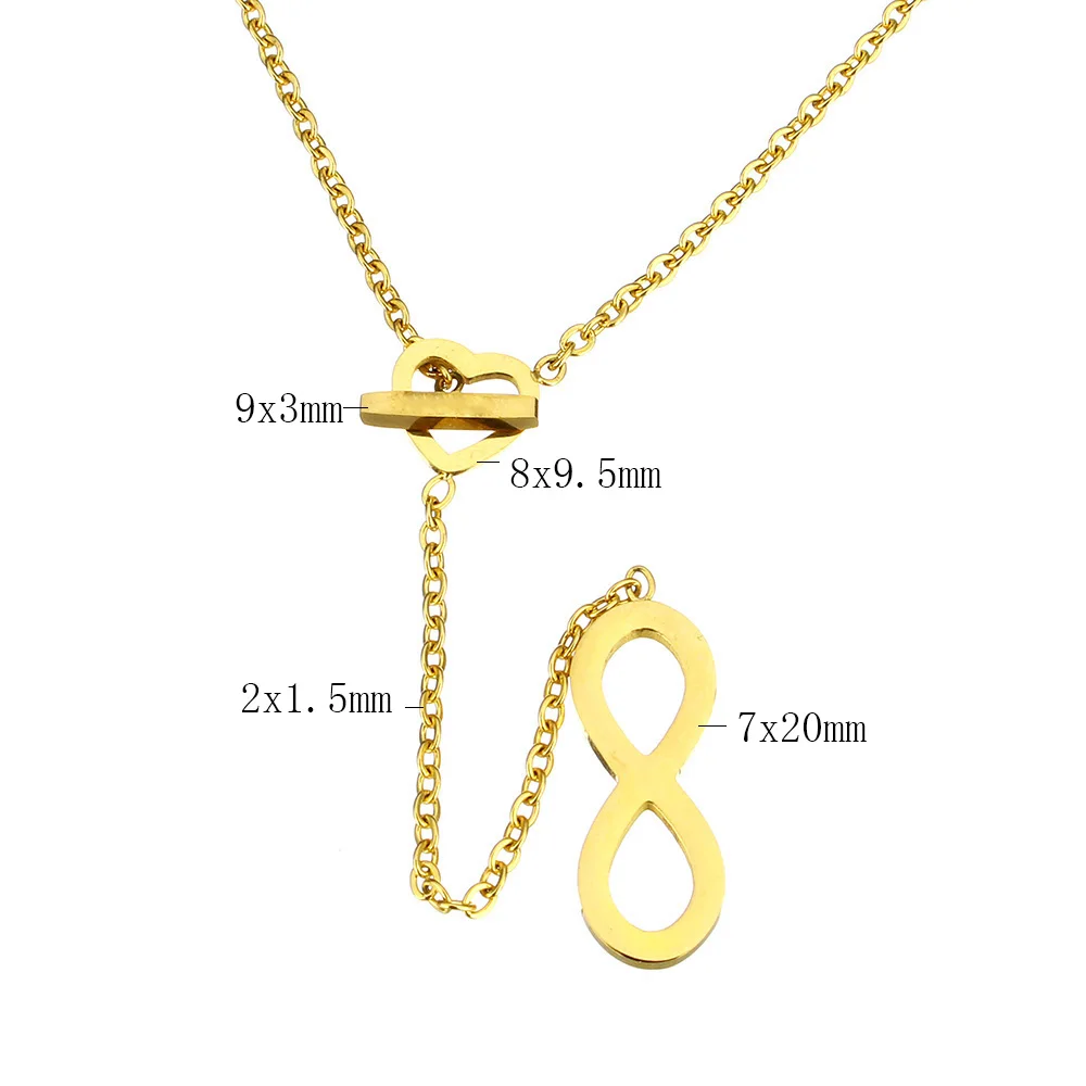 

YYW New Arrival Punk Fashion Gold-color Stainless Steel Jewelry Pendant Necklace Number 8 Infinity Charm Pendant Choker Necklace