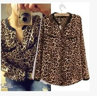 

Hot style new joker leopard grain cultivate one's morality v-neck long sleeve shirt shirt Leopard shirt