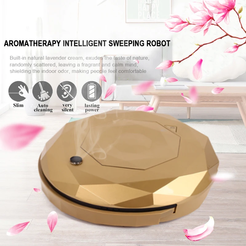 

2019 Drop Shpping Rechargeable Universal Automatic Smart Robot Vacuum Cleaner Slim Gold Dust Cleaning Clean Carpet
