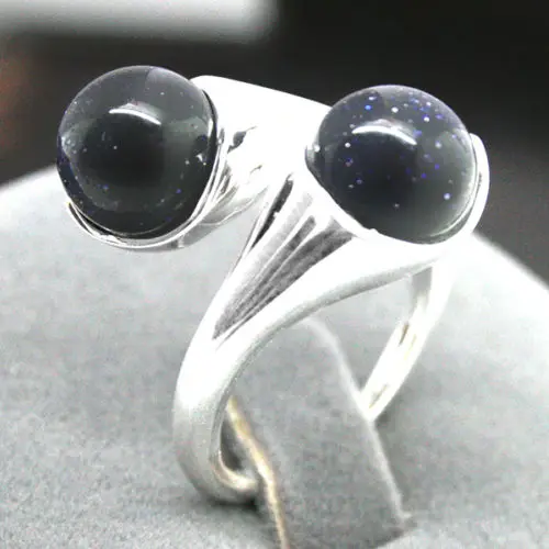 

Hot sale new Style >>>>PRETTY BLUE GOLDSTONE BEAD ROUND GEMS 925 STERLING SILVER RING SIZE 7 8 9