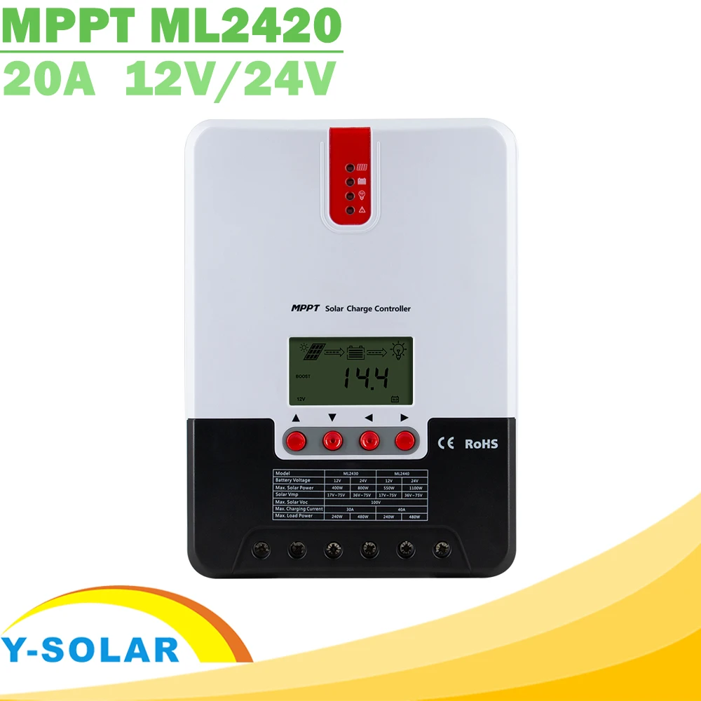 

20A MPPT Solar Charge Controller 12V 24V Auto LCD Max 100V PV Input Solar Regulator for AGM Lead Acid Gel Lithium Battery