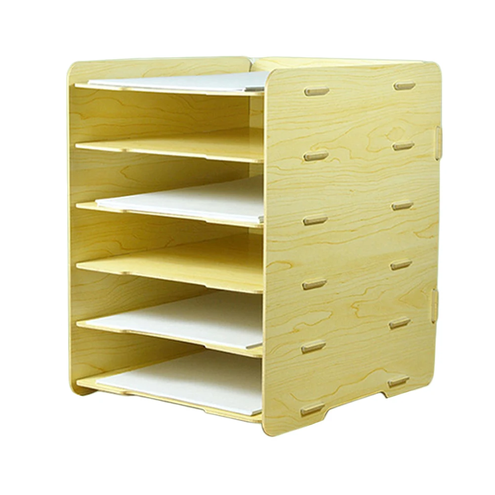 

1pc A4 File Letter Storage Tray Desktop Detachable Office 6 Tier Wooden Letter Paper A4 File Shelf Rack Organizer Storage Tray