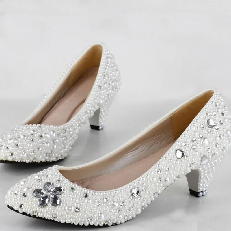 New Handmade Fashion Lady Dress Shoes Bridal Wedding New Handmade Fashion Lady Dress Shoes Bridal Wedding Pearl Low Heel White Mother Of The Bride In Women S Pumps From On