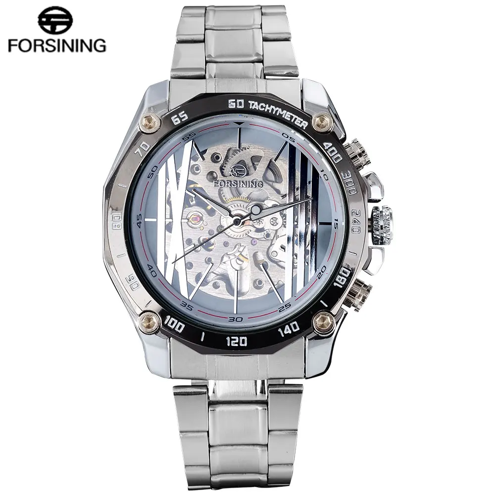FORSINING, роскошные Брендовые мужские часы, популярные деловые наручные часы, автоматические механические скелетоны, светящиеся точки, Relogio Masculino - Цвет: white