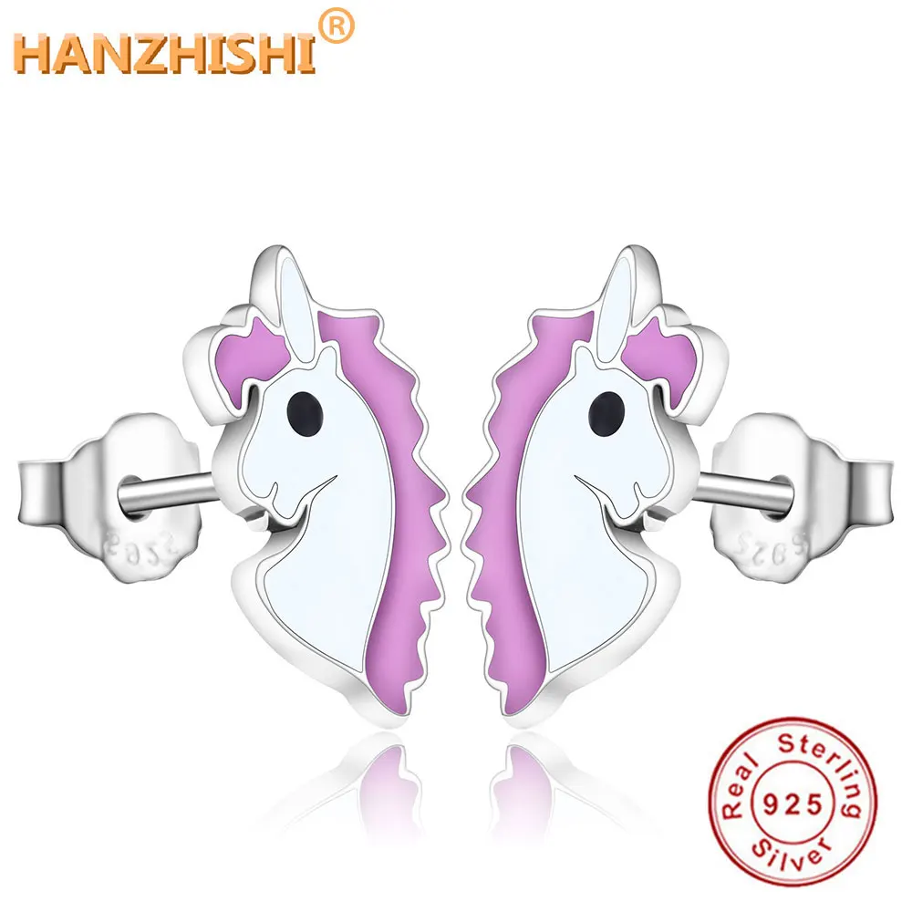 Новинка зимы Горячая Распродажа стерлингового серебра 925 Licorne Memory Horse серьги гвоздики для женщин Серебряные вечерние ювелирные изделия Makin подарок