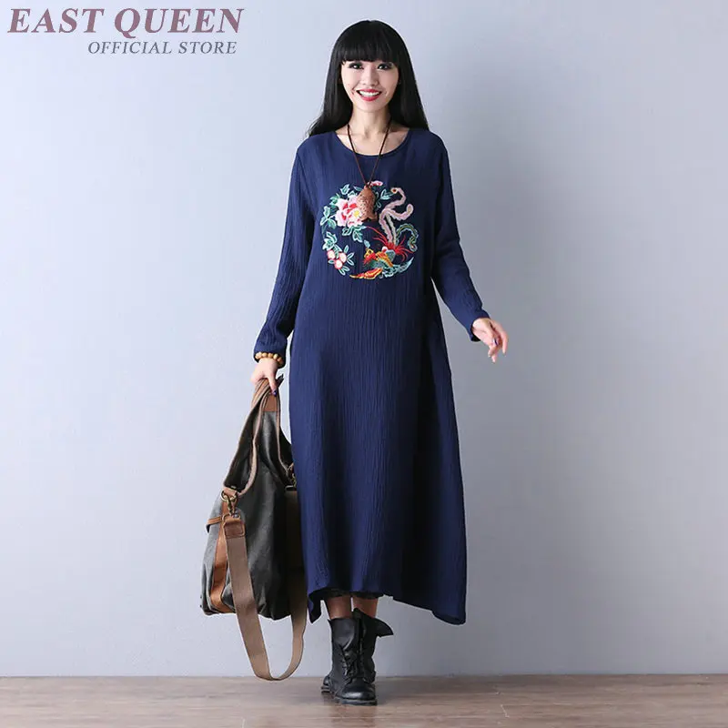 Платье Осень 2019 халат винтажное женское ретро платье с длинным рукавом безразмерная вьетнамское платье медитация элегантные китайские