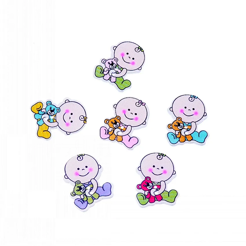 

Free Shipping 50Pcs Random Mixed 2 Holes Pattern "Baby" Wood Buttons Sewing Scrapbooking 32x25mm F1040