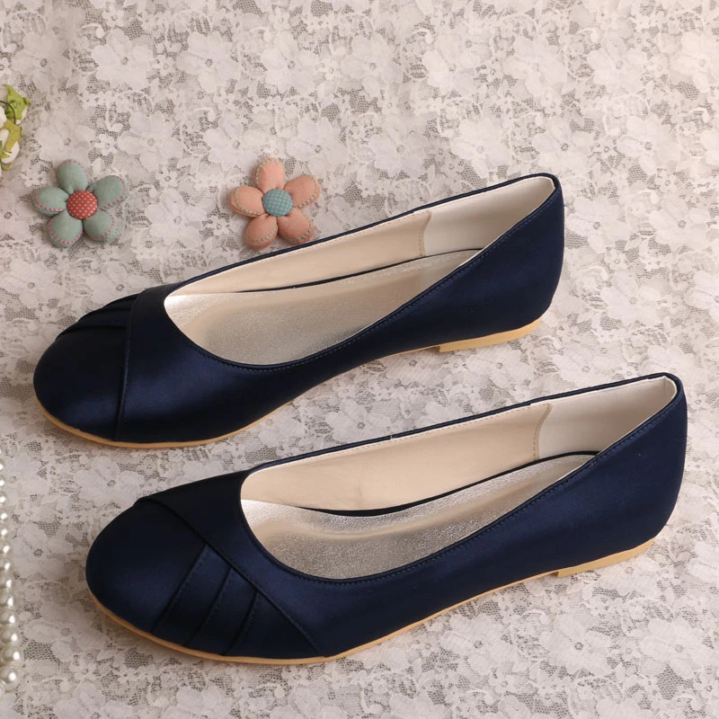 navy satin flat shoes