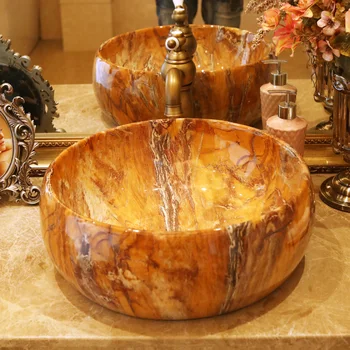 

Imitation marble Jingdezhen factory directly art hand painted ceramic washbasin porcelain ceramic wash basin bathroom sink