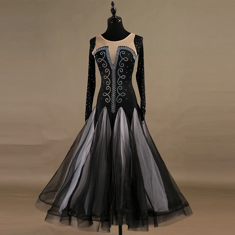 

Long sleeve ballroom dance competition dresses woman waltz standard ballroom dress girls modern black ballroom dress for women