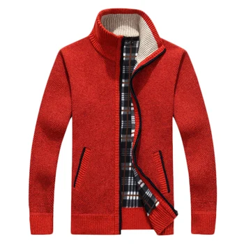

Men Sweater Striped Fashion Autumn Winter Cardigan Sweatercoat Men's Casual Warm Fleecing Sweater Knitted Sweter Hombre 8002