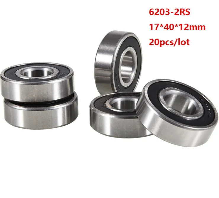 

20pcs/lot 17x40x12mm 6203RS 6203-2RS 6203 2RS Double rubber cover ball bearings 17*40*12mm Deep Groove Ball Bearing Shaft