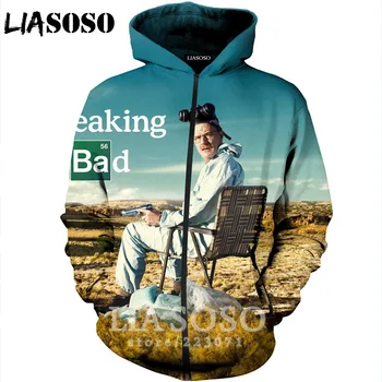 

LIASOSO 2019 Winter New Men Women Fashion Sweatshirt 3D Print TV Series Breaking Bad Zipper Hoodie Long Sleeve Top Coat B186-23
