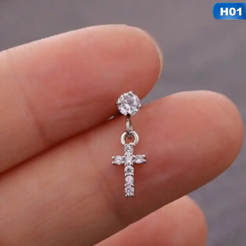 Detail Feedback Questions About Hot Only 1pcs New Flower Star Cross Hot Only 1pcs New Flower Star Cross Crown Heart Cz Ear Piercing Jewelry Dangle Tragus Earring