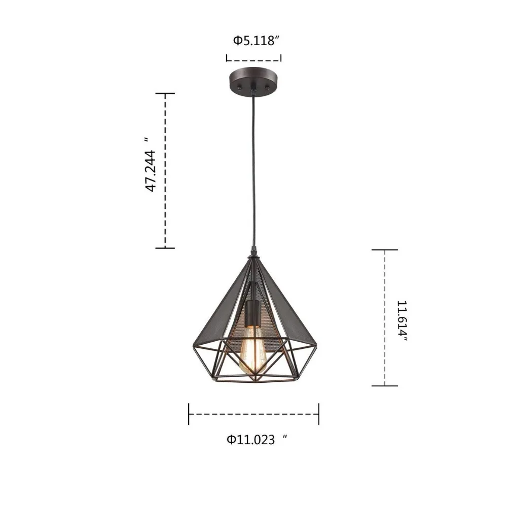 YOBO Lighting Polygon Loft Art Deco Vintage Wire Pendant Kitchen Chandeliers Oil Rubbed Bronze