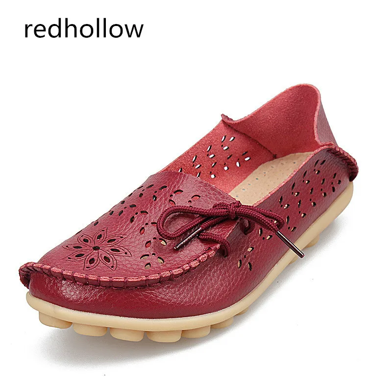 

Women Flats Genuine Leather Shoes Soft Loafers Slip-On Female Flat Shoes Ladies Driving Shoes Cut-Outs Footwear Plus Size 35-44